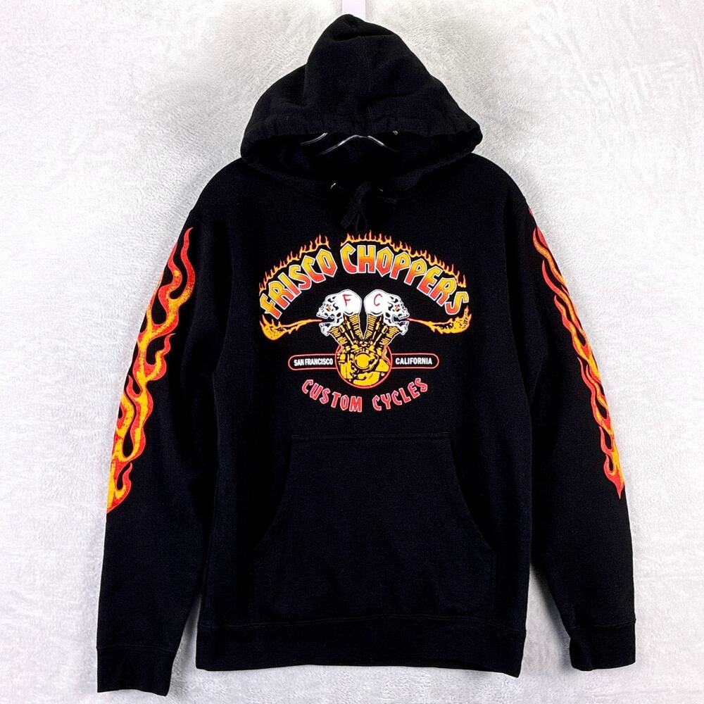 Frisco Choppers Custom Cycles Hoodie Mens S Black Flames SF NoCal Biker Moto